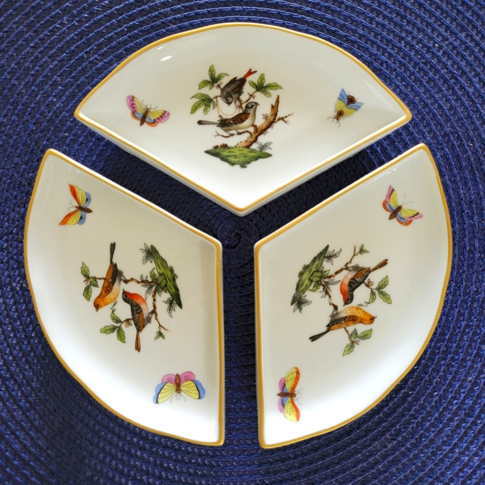 Herend Rotchild Bird set of 3 appetizers plates